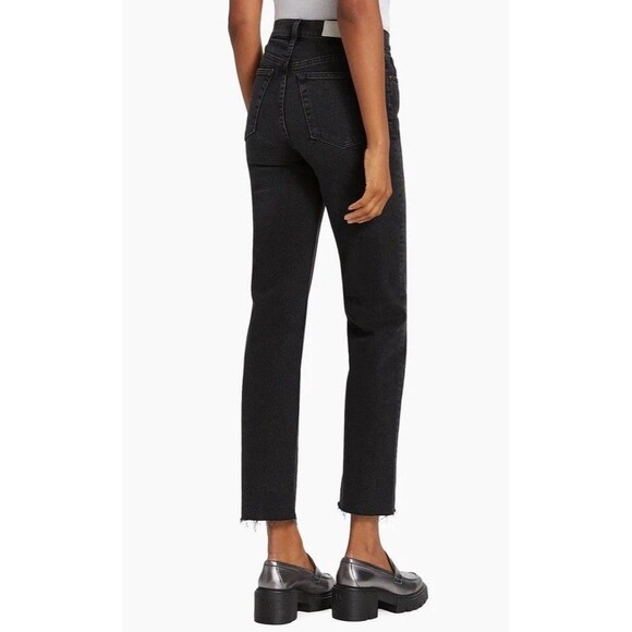 RE/DONE High Rise Black Stretch 70s Stove Pipe Jeans Button Fly Raw Hem Size 28 - Picture 2 of 15